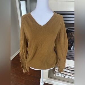 J. Crew Mustard V-Neck Sweater cotton/cashmere blend Large